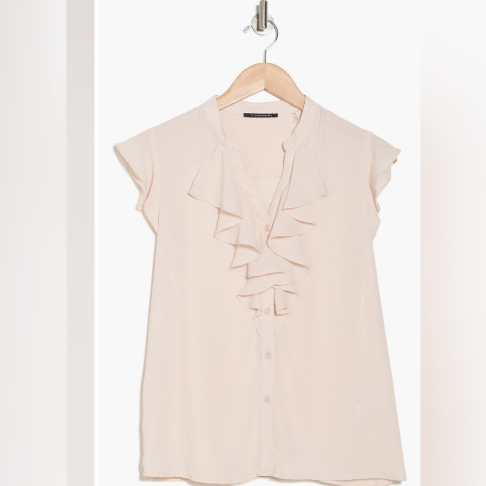 New! T Tahari Elegant Blush Ruffle Blouse Women’s Size Medium - Picture 4 of 15